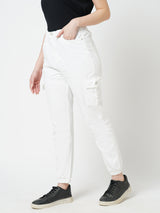 Women White High Rise Cargo