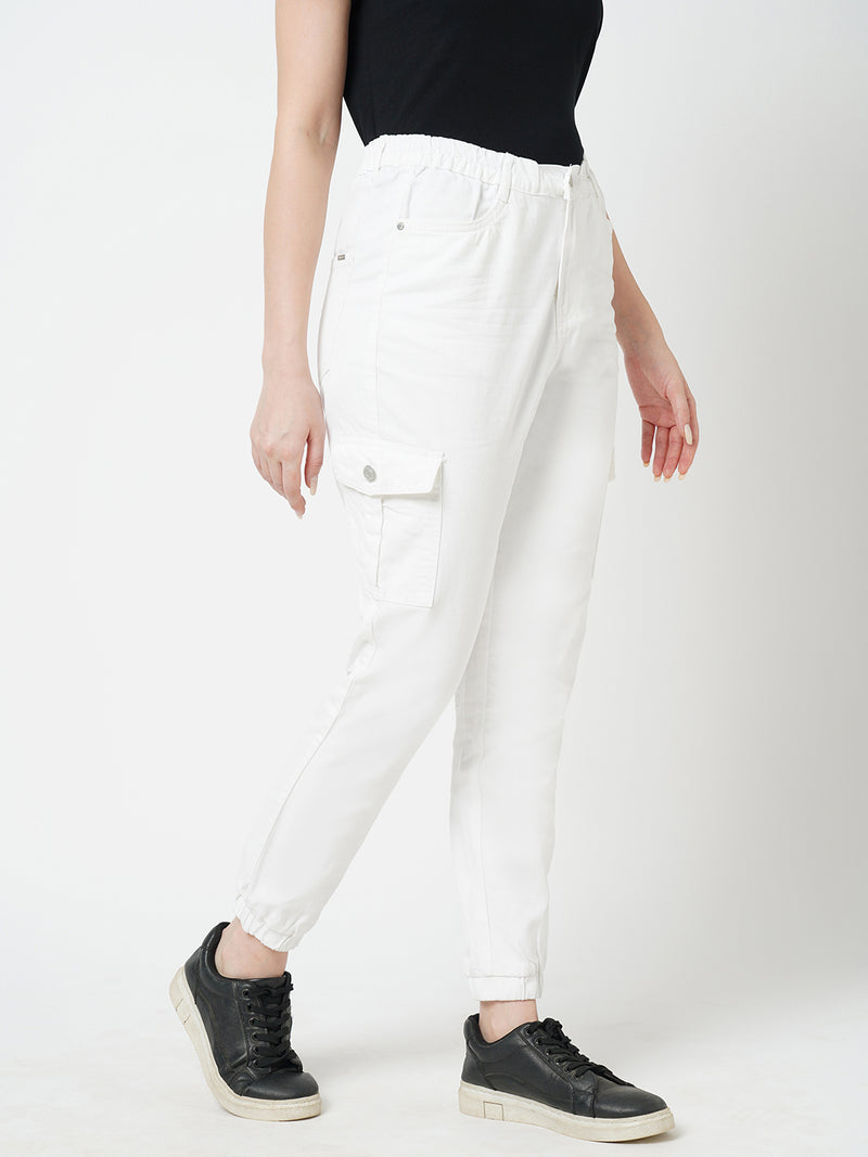 Women White High Rise Cargo