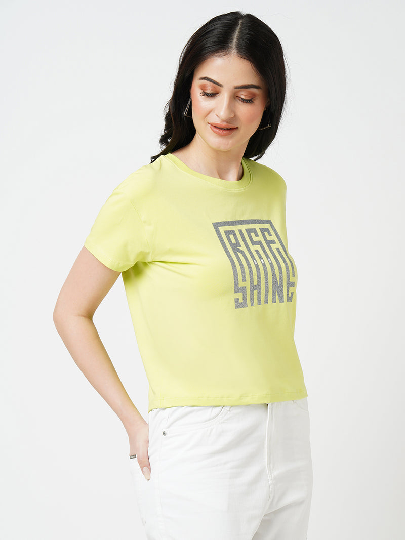 Women Lime Printed Short Sleeves Tshirts