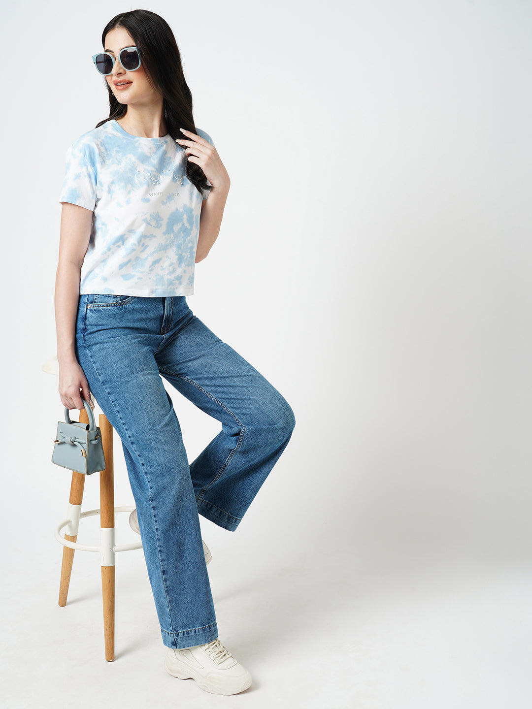 Women Sky Tie Dye Crop Tees