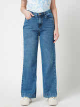 Women Blue K5031 High Rise Wide Leg Jeans