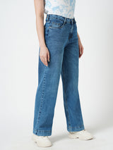 Women Blue K5031 High Rise Wide Leg Jeans