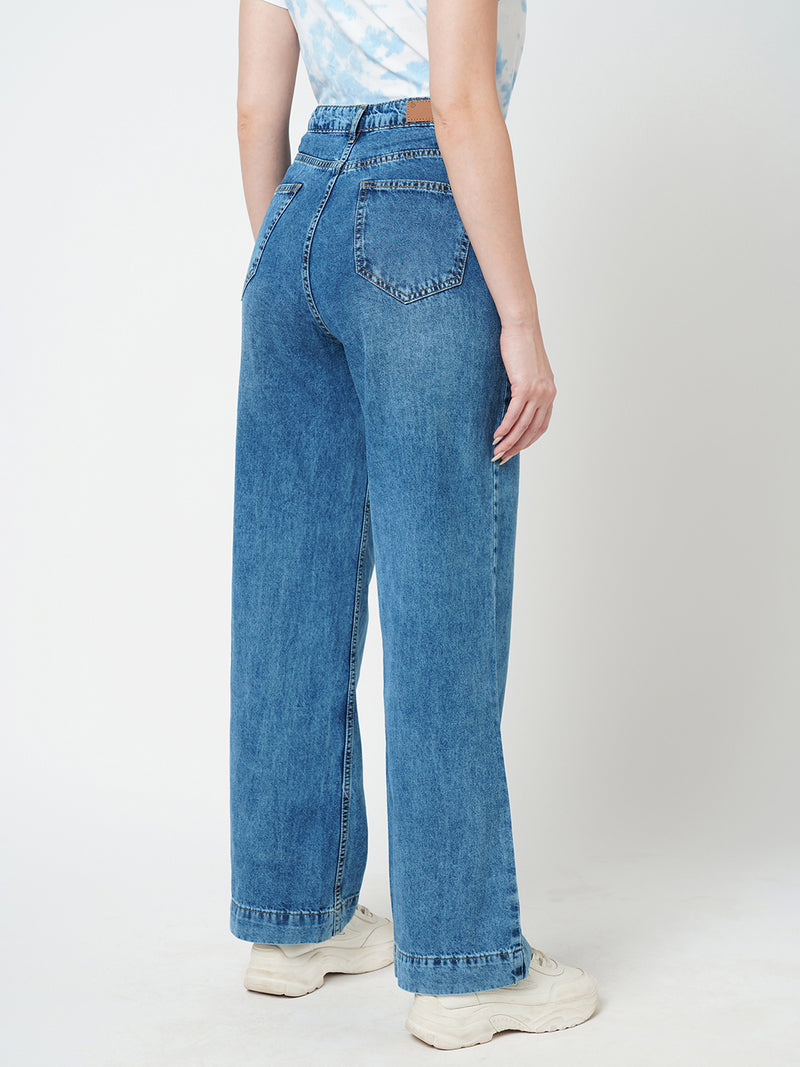 Women Blue K5031 High Rise Wide Leg Jeans