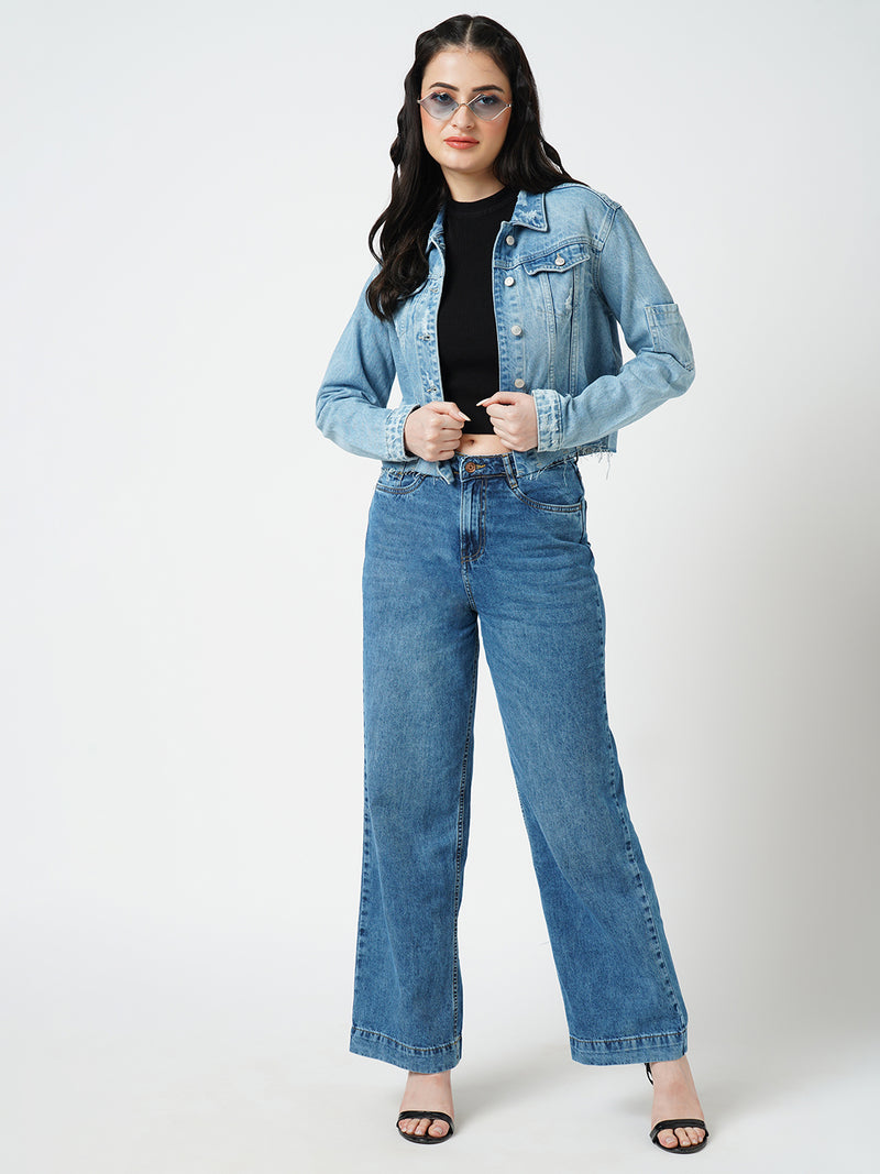 Women Blue Solid Full Length Jackets