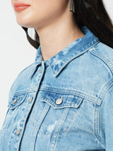 Women Blue Solid Full Length Jackets