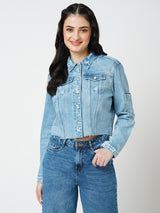 Women Blue Solid Full Length Jackets