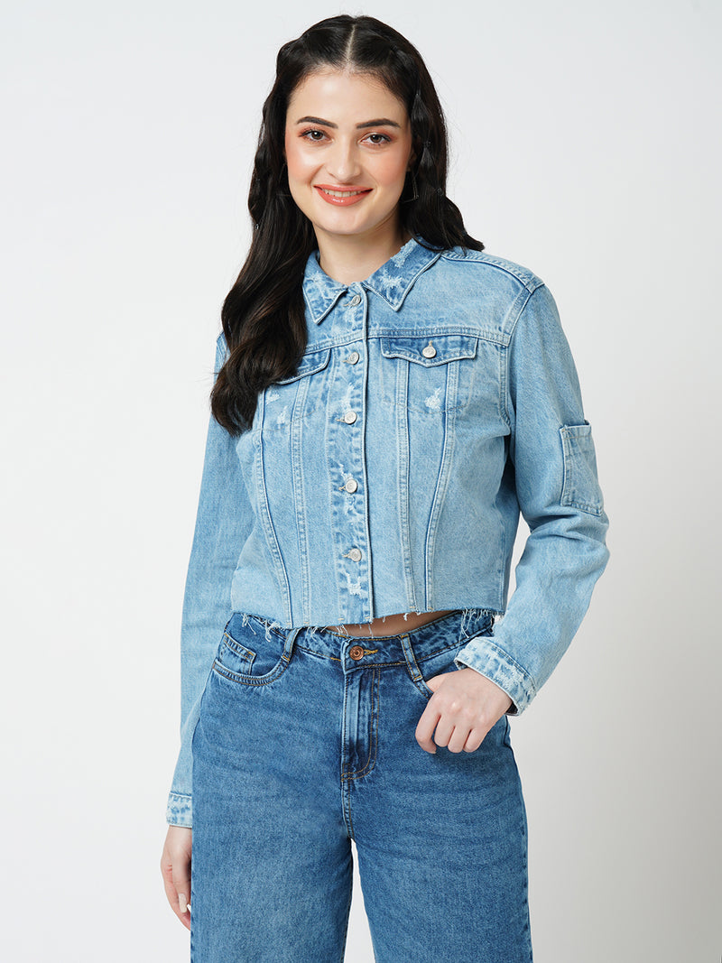 Women Blue Solid Full Length Jackets