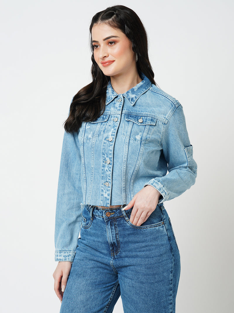 Women Blue Solid Full Length Jackets