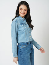 Women Blue Solid Full Length Jackets