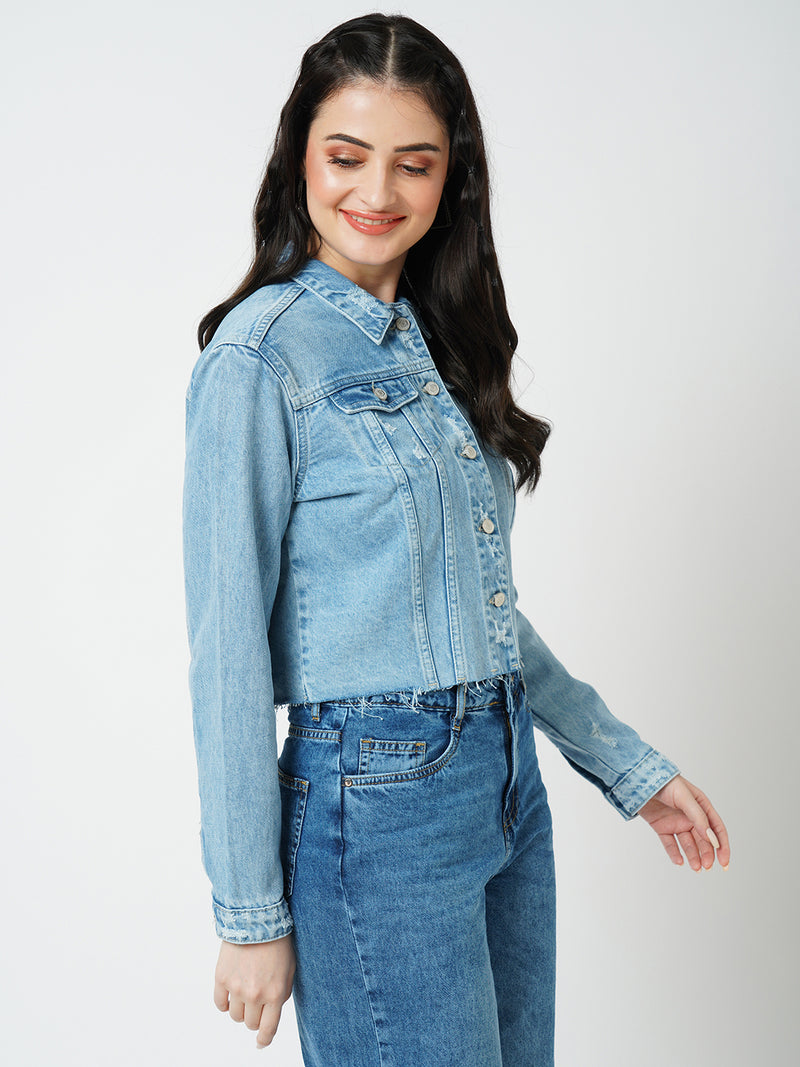 Women Blue Solid Full Length Jackets