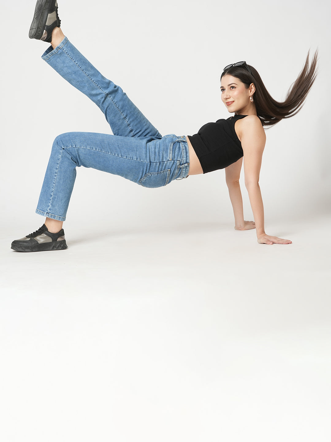 Women Blue High-Rise Loose Straight Jeans