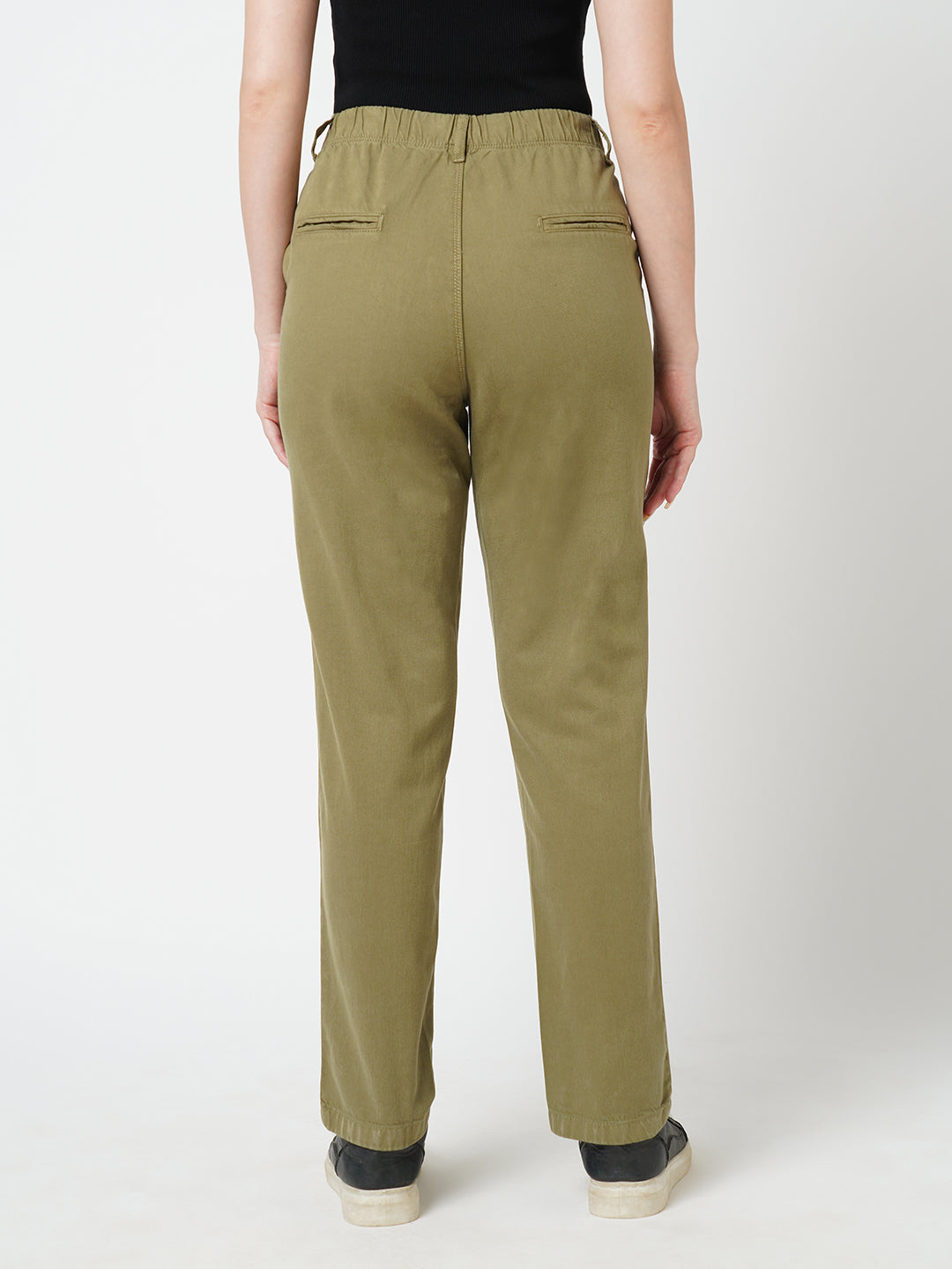 Women Olive High-Rise Trousers