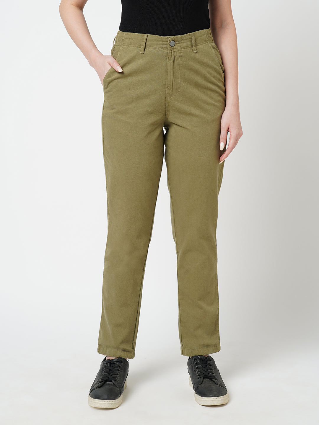 Women Olive High-Rise Trousers