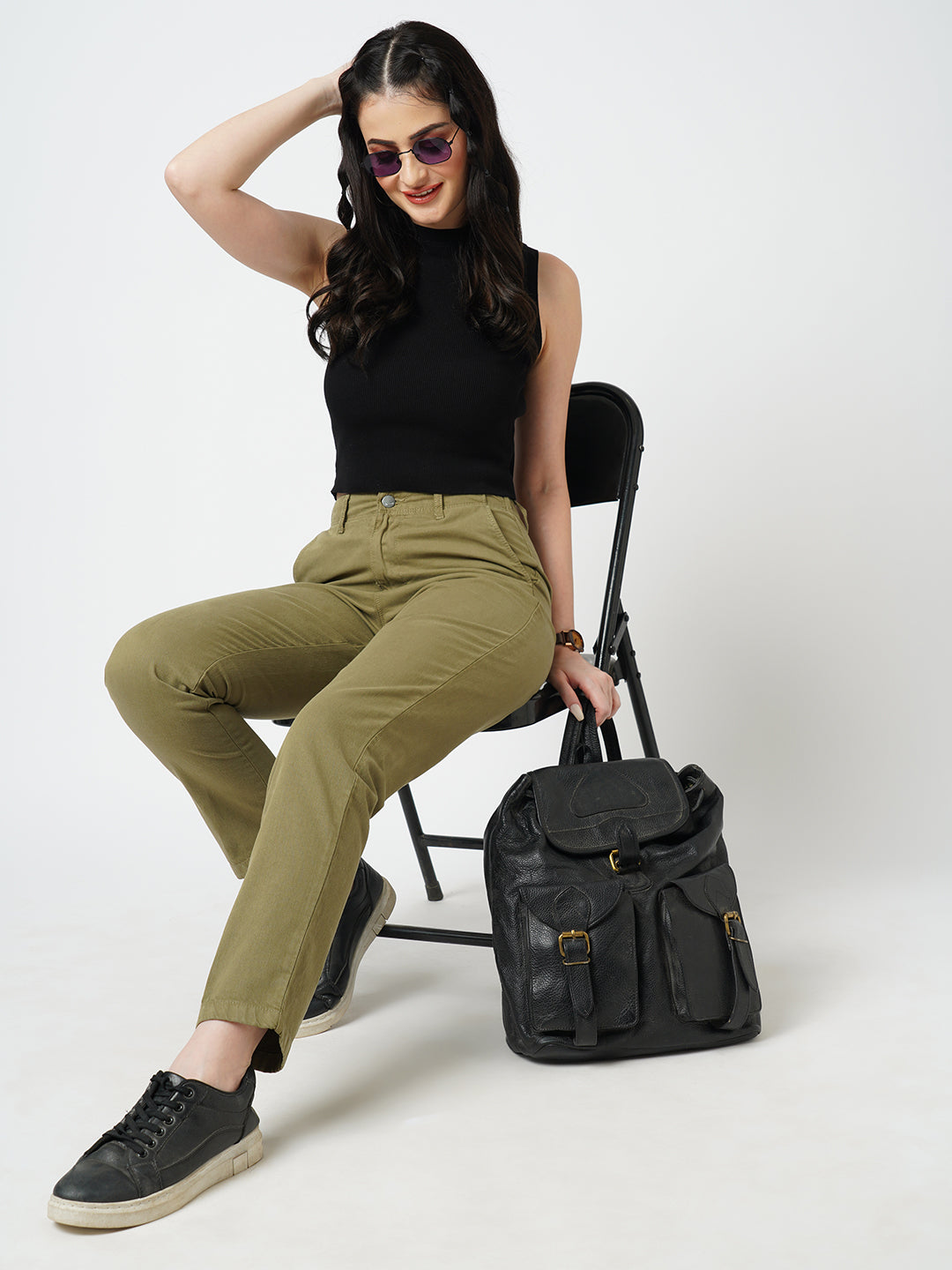Women Olive High-Rise Trousers