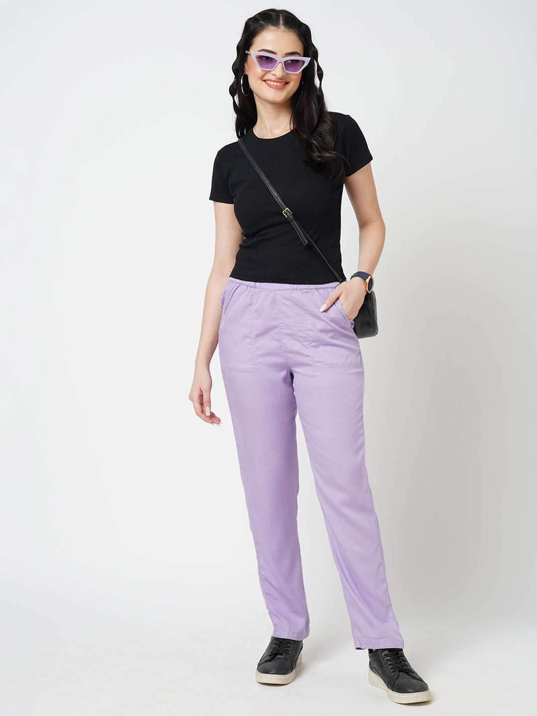 Women Lilac Paper Bag Pants