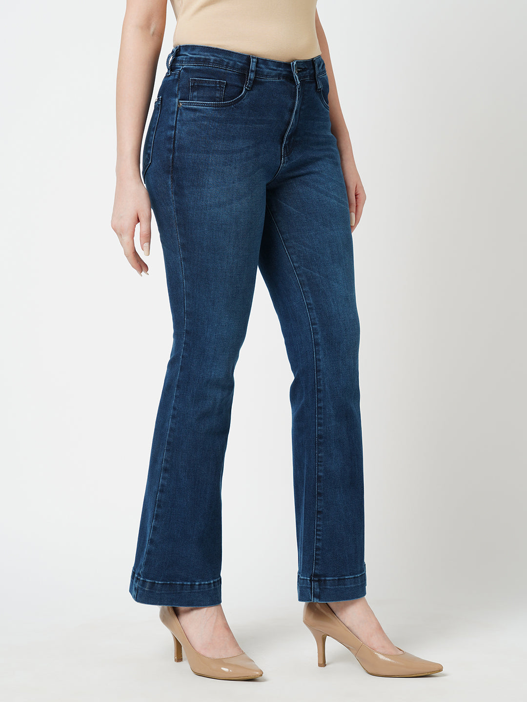 Women Dark Blue High-Rise Flare Jeans