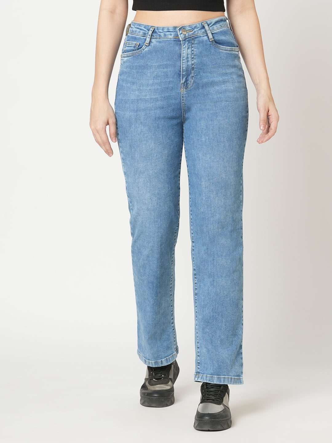 Women Blue High-Rise Loose Straight Jeans