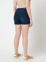 Women Blue K4041 High Rise Slim Shorts