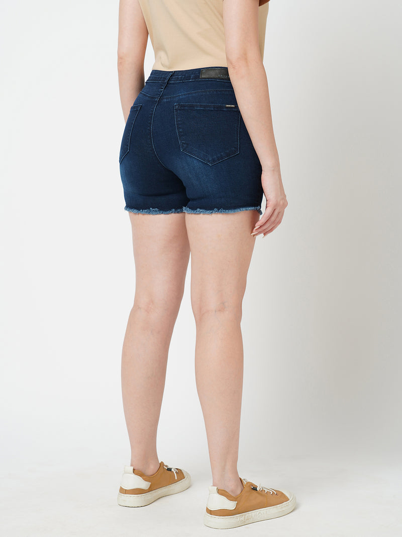 Women Blue K4041 High Rise Slim Shorts