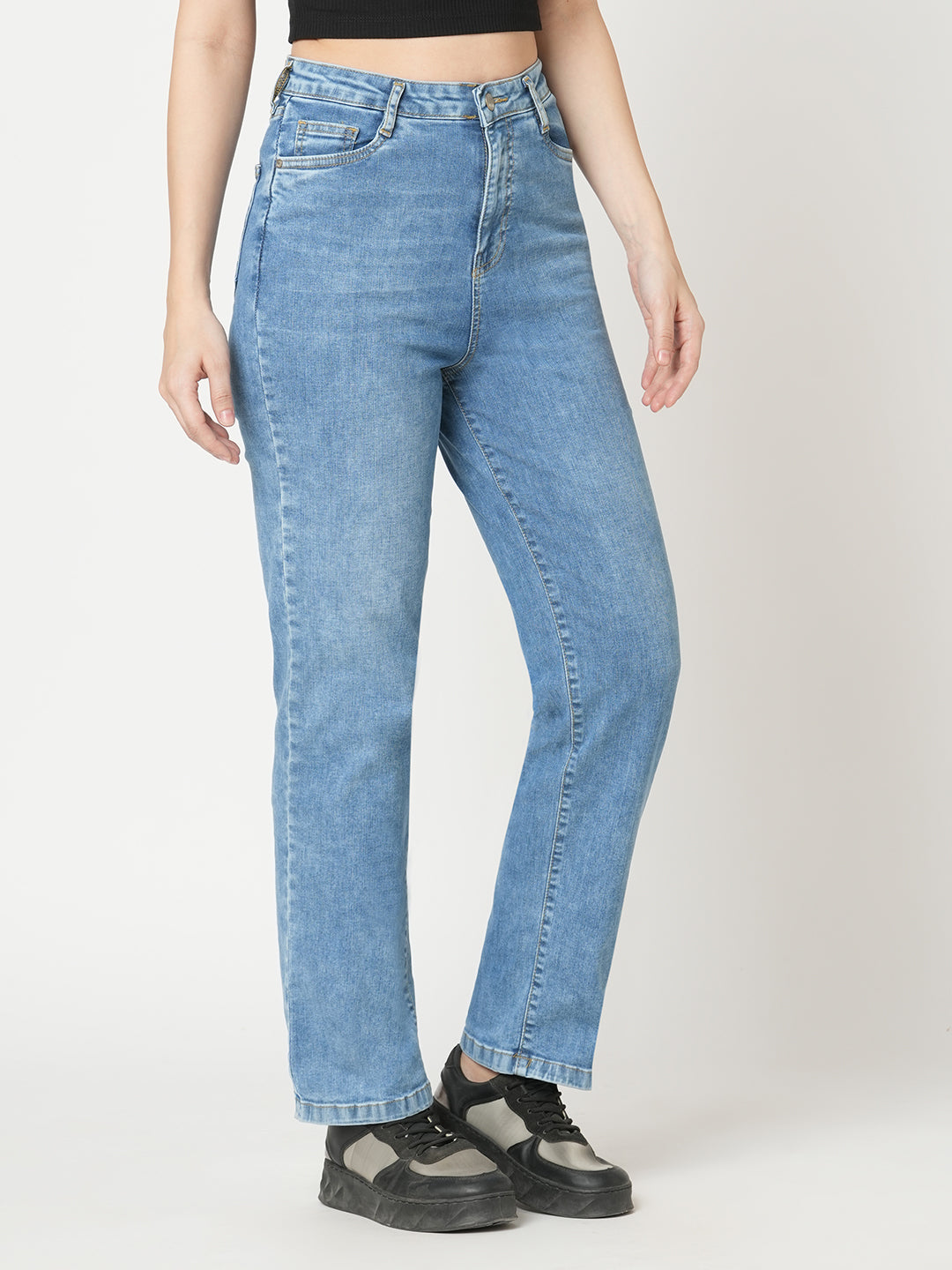 Women Blue High-Rise Loose Straight Jeans