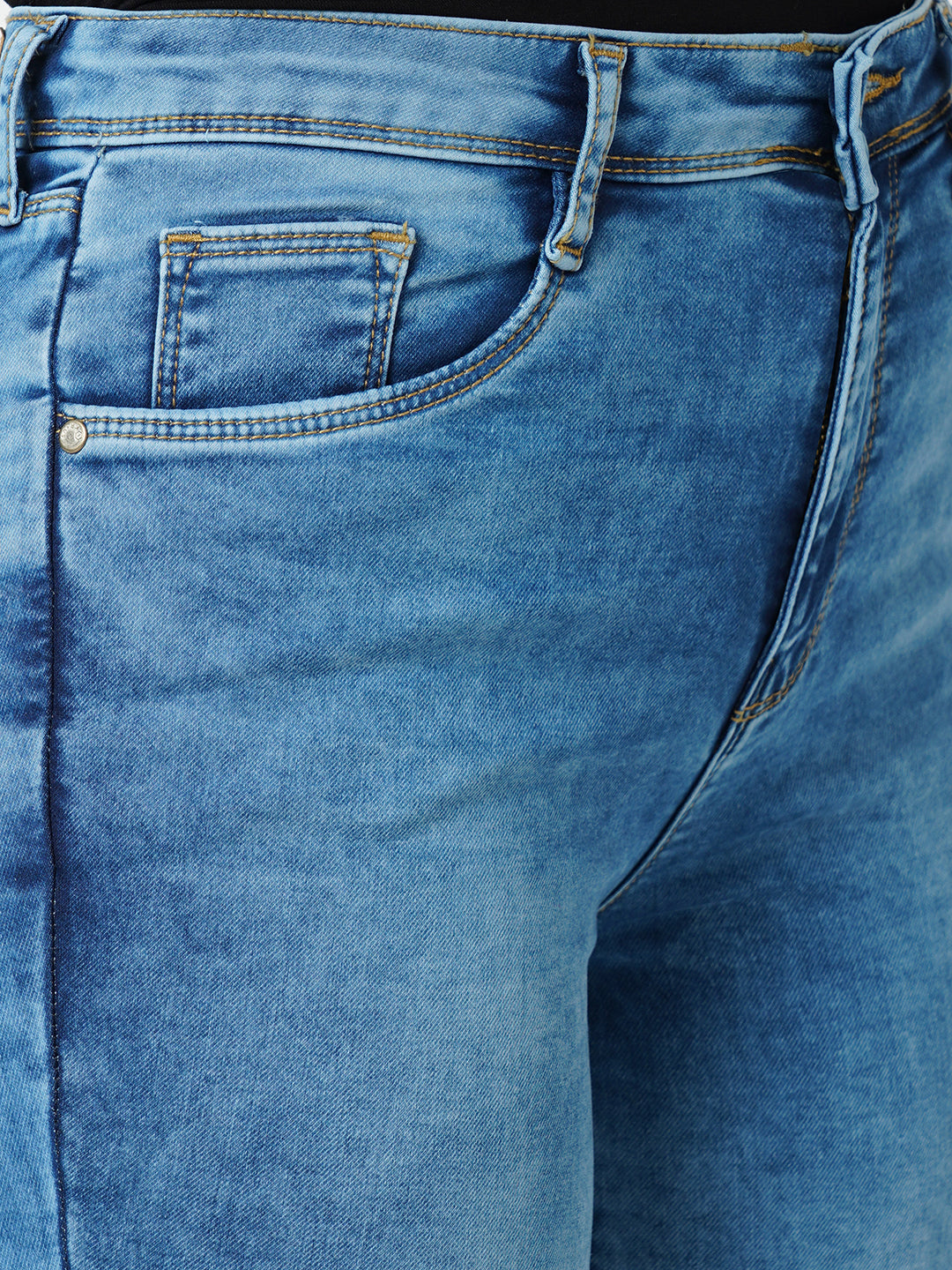 Women Blue High-Rise Mini Flare Jeans