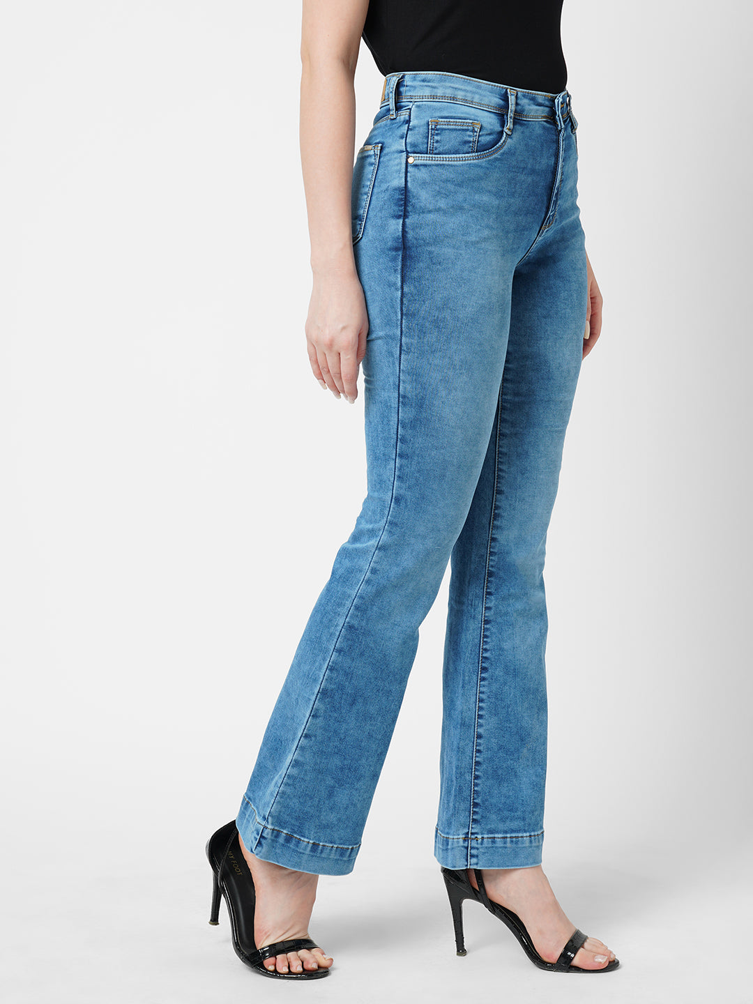 Women Blue High-Rise Mini Flare Jeans