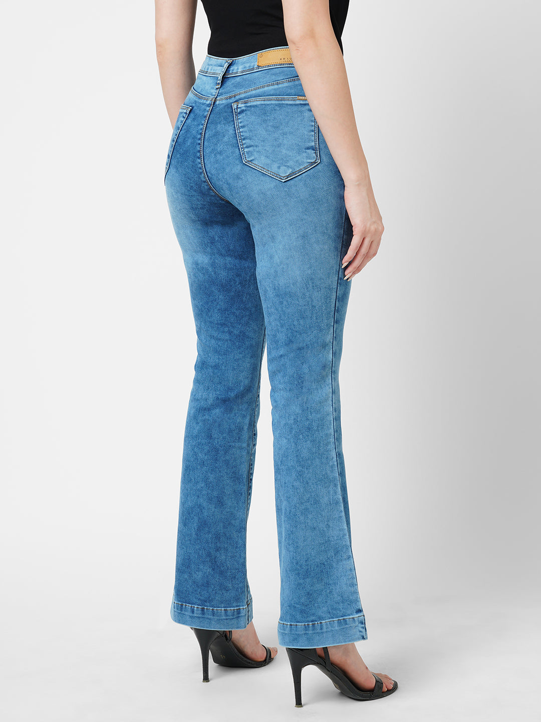 Women Blue K5094 High Rise Mini Flare Jeans