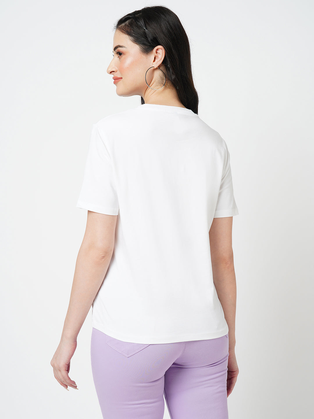 Women White Printed Short Sleeves Tshirts