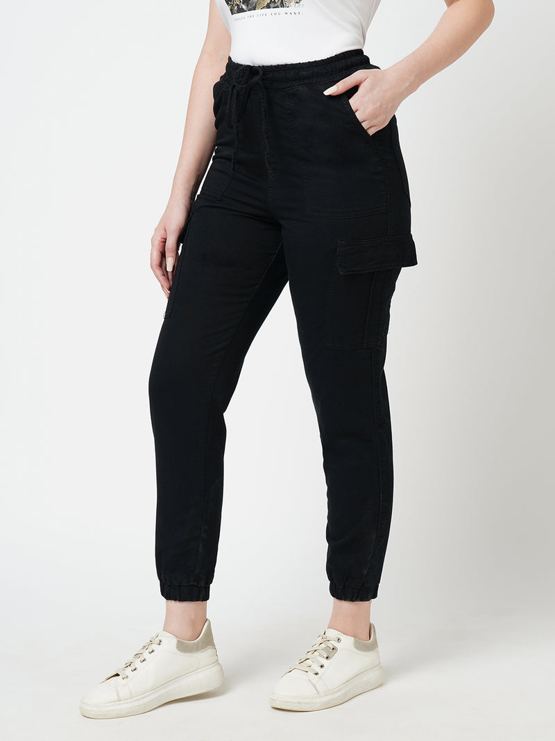 Women Black High Rise Cargo