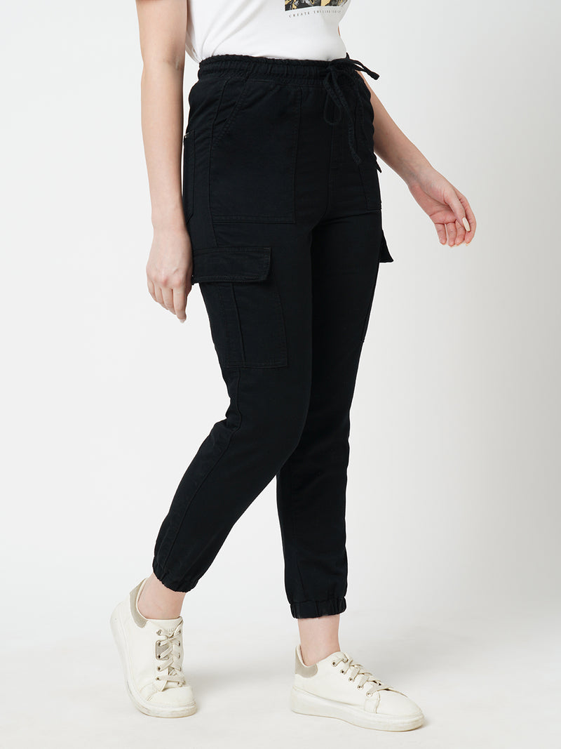 Women Black High Rise Cargo