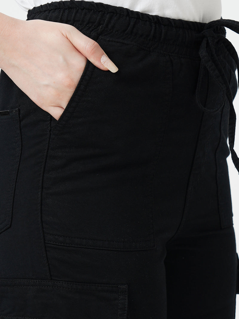 Women Black High Rise Cargo