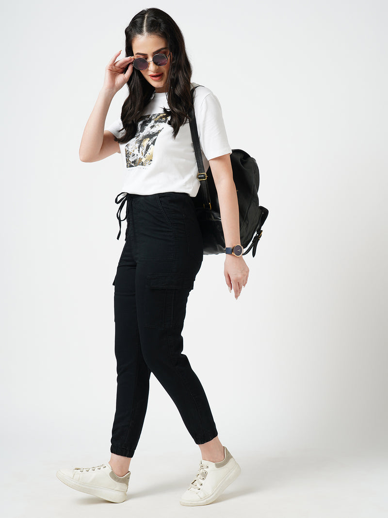 Women Black High Rise Cargo