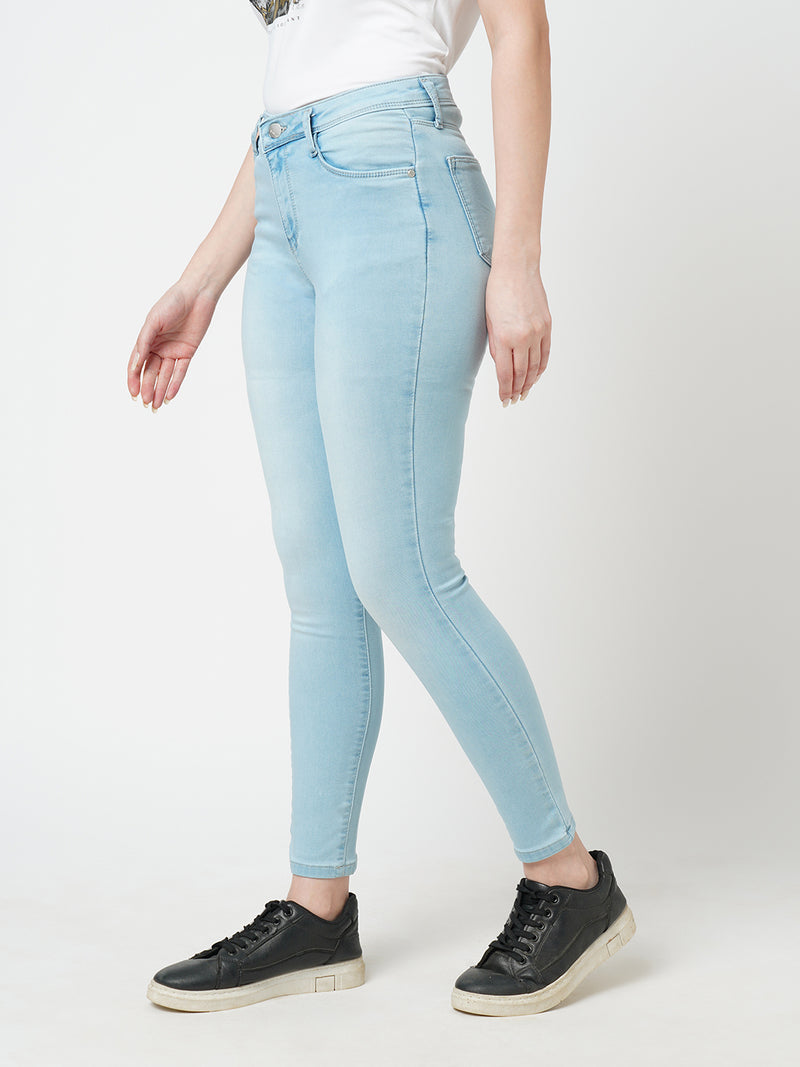 Women Light Blue K3051 Mid Rise Skinny Jeans