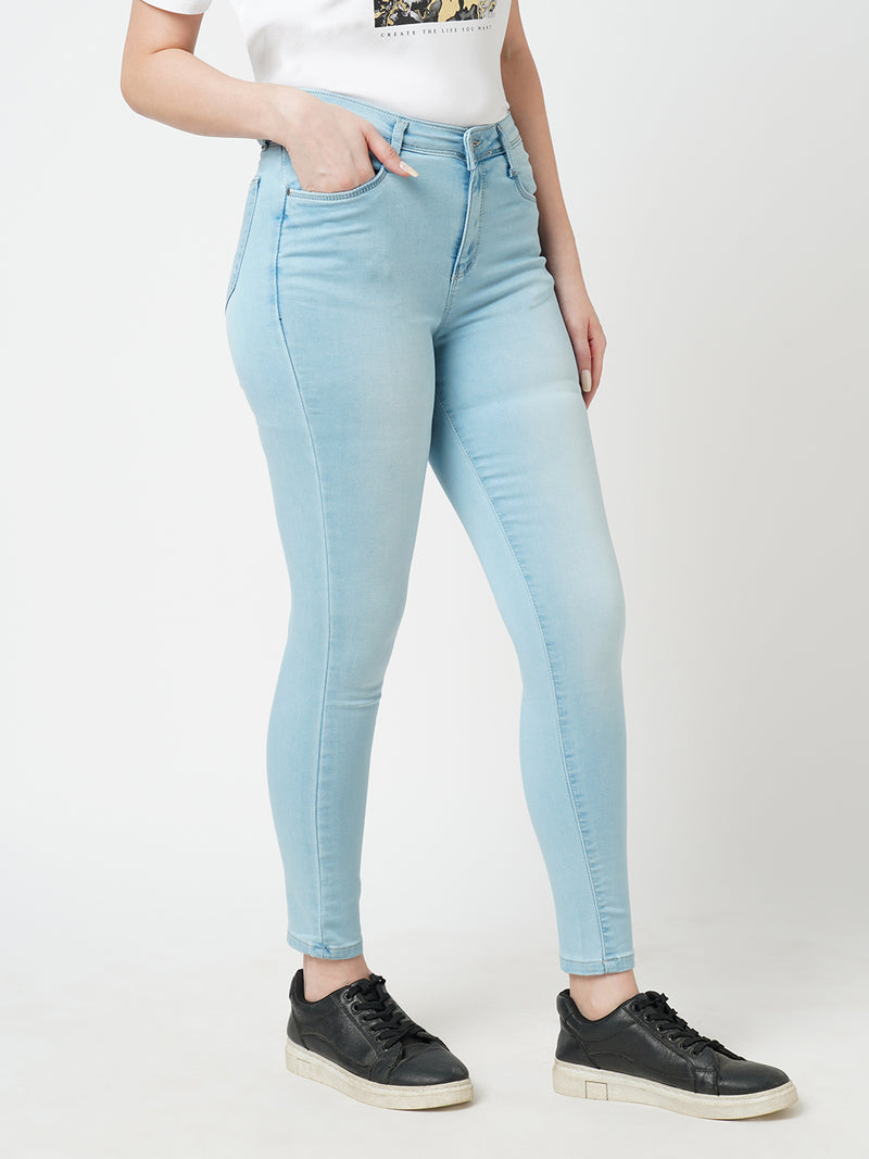 Women Light Blue K3051 Mid Rise Skinny Jeans
