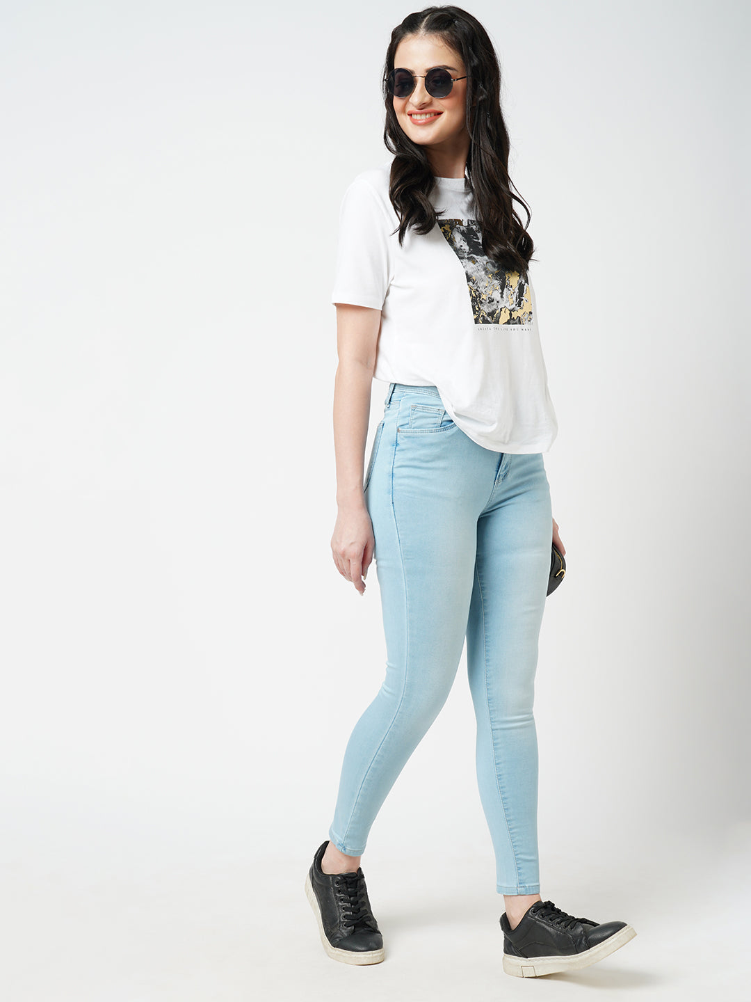 Women Light Blue Mid-Rise Skinny Jeans