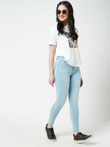 Women Light Blue K3051 Mid Rise Skinny Jeans