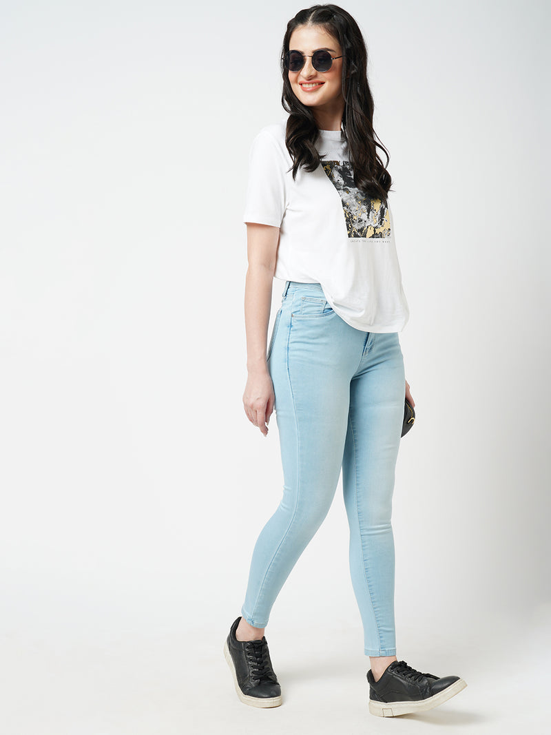 Women Light Blue K3051 Mid Rise Skinny Jeans