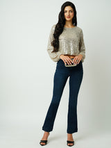 Women Dark Blue High Rise Flare Jeans