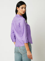 Women Lilac Polka Dot Three-Quarter Sleeves Shirts