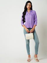 Women Lilac Polka Dot Three-Quarter Sleeves Shirts