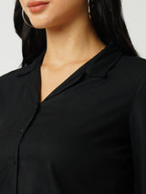 Womens Black Three-Quarter Sleeves Shirts