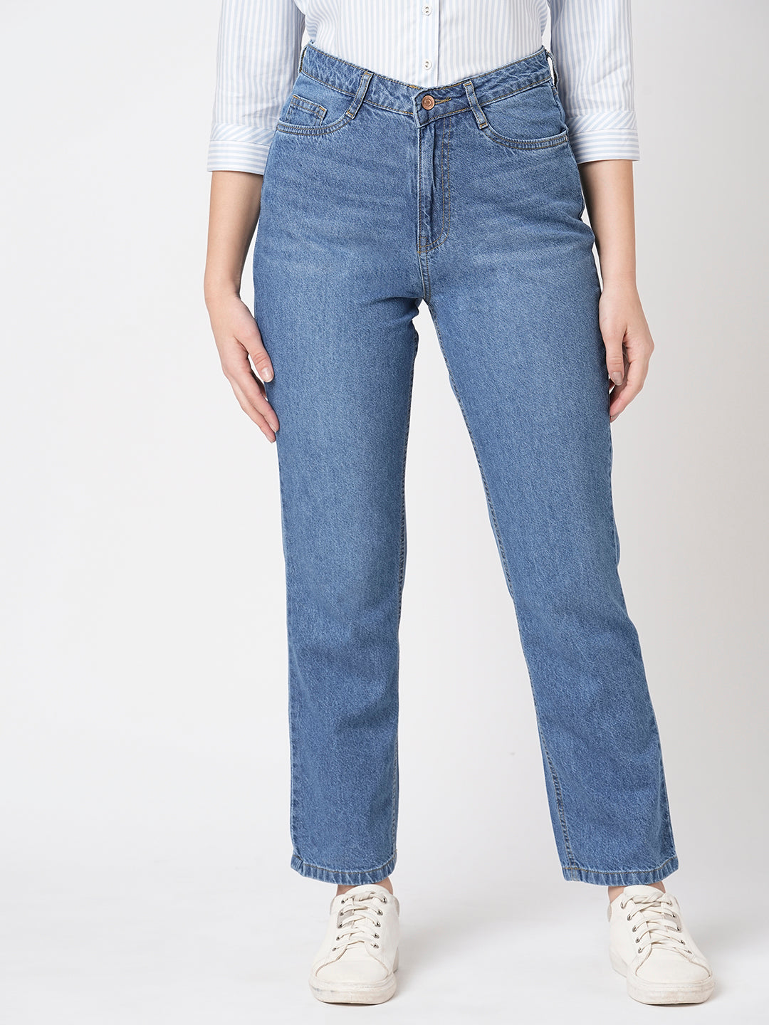 Women Dark Blue High-Rise Relax Straight Fit Jeans