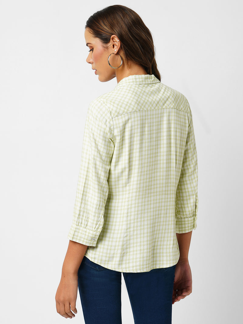 Women Lime & White Striped Three-Quarter Sleeves Shirts