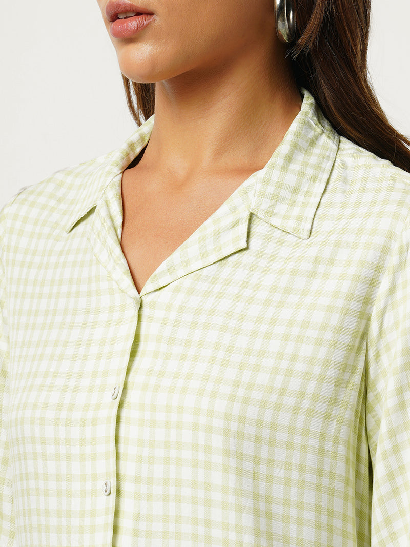 Women Lime & White Striped Three-Quarter Sleeves Shirts