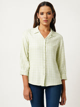 Women Lime & White Striped Three-Quarter Sleeves Shirts