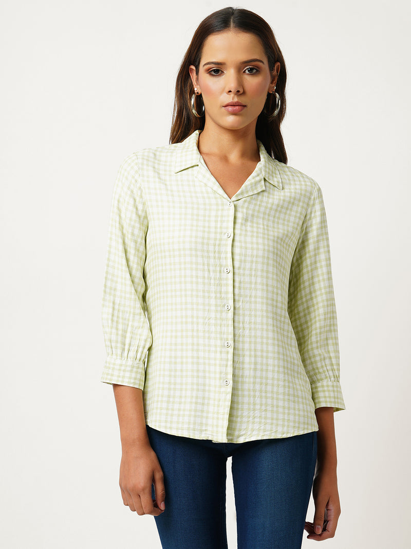 Women Lime & White Striped Three-Quarter Sleeves Shirts