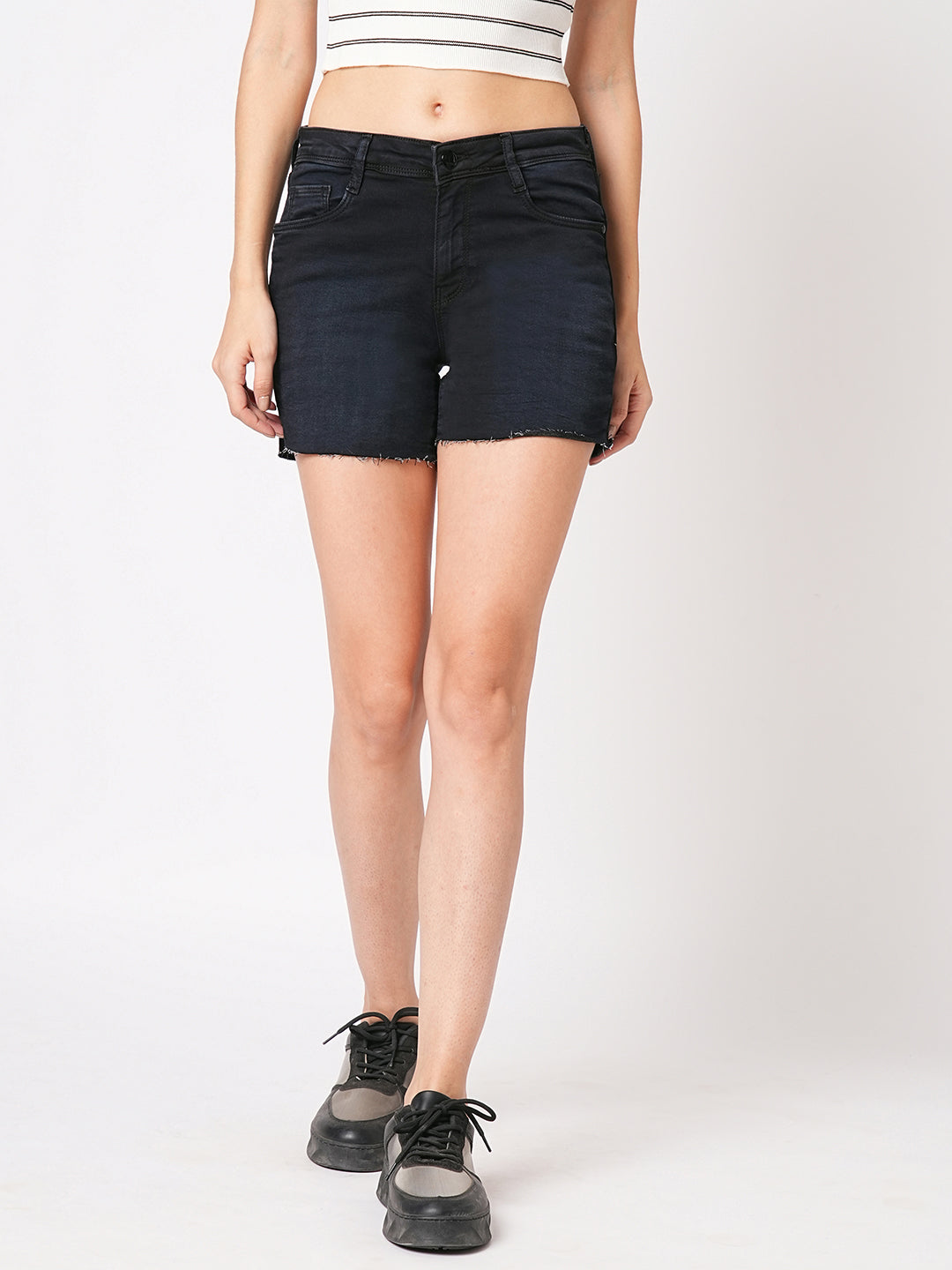Women Carbon Black High-Rise Slim Shorts