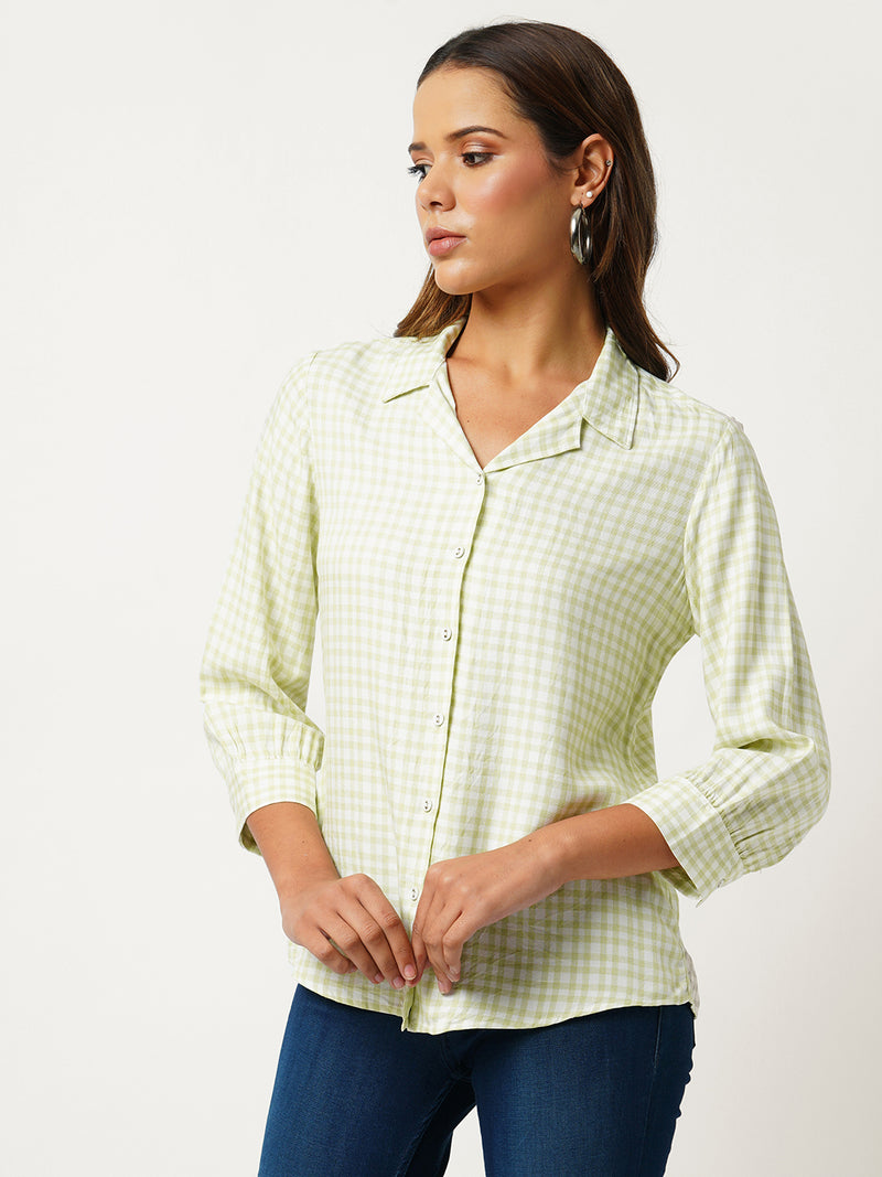 Women Lime & White Striped Three-Quarter Sleeves Shirts