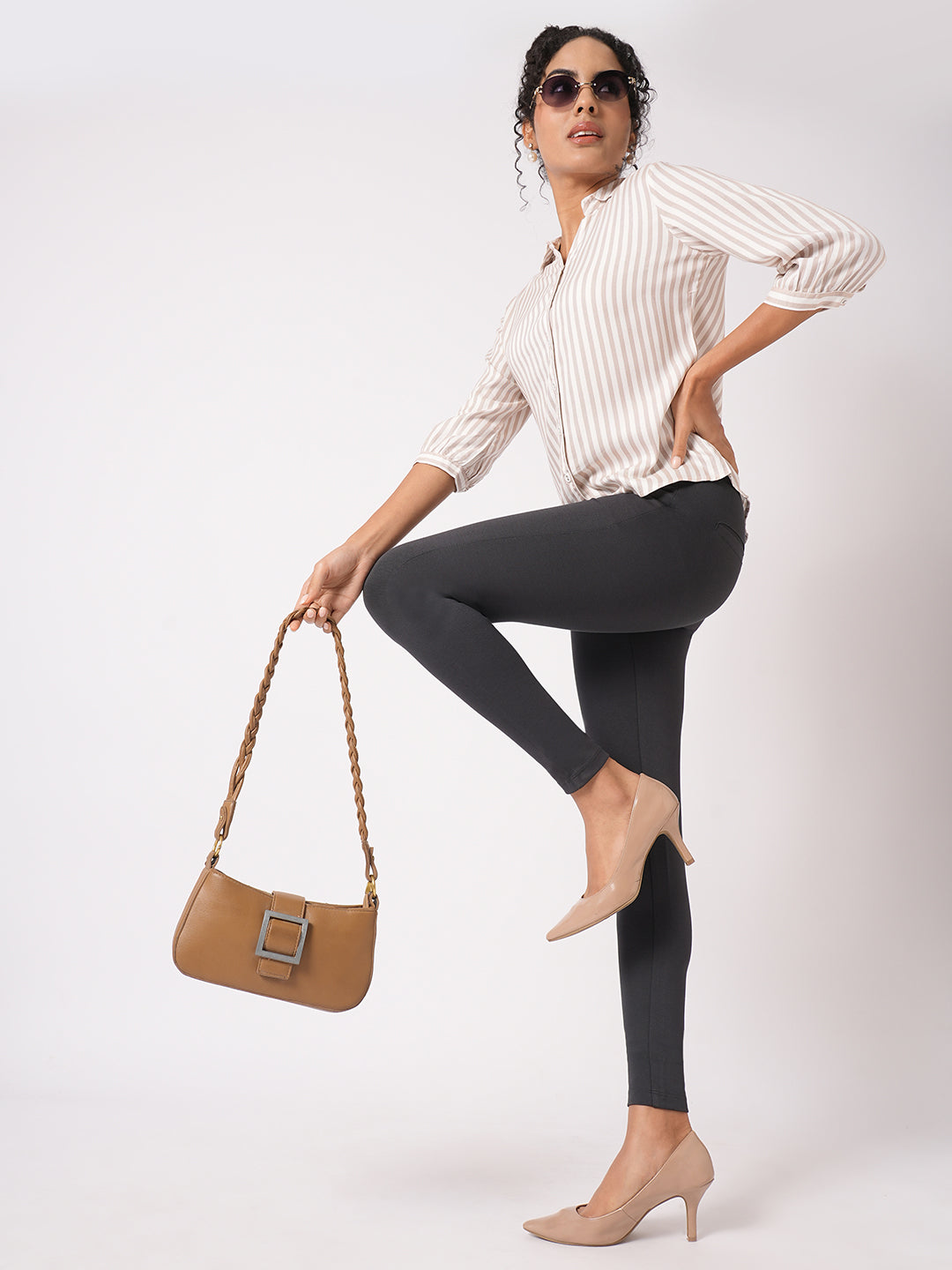 Women Charcoal Straight Fit Treggings