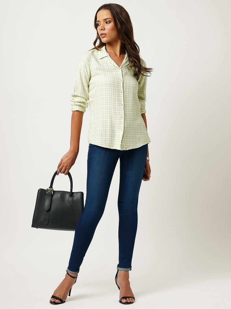 Women Lime & White Striped Three-Quarter Sleeves Shirts